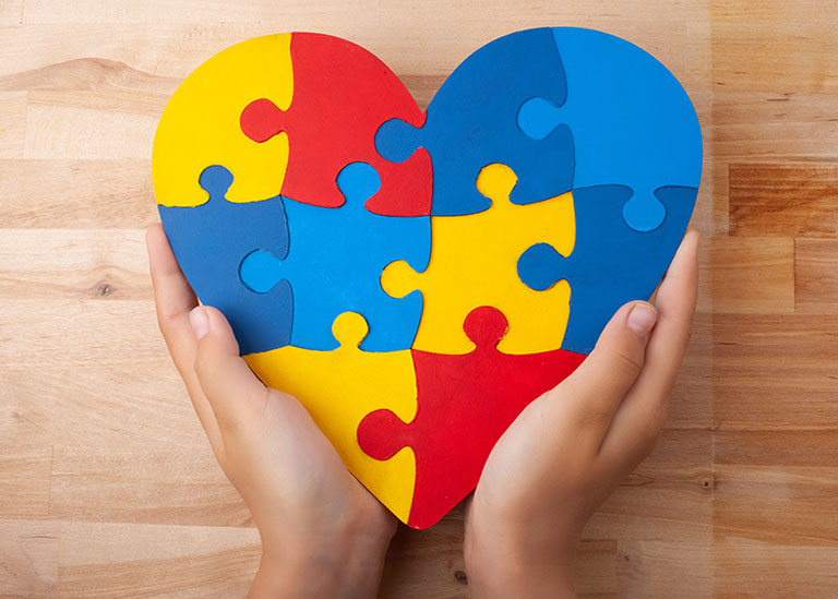 World Autism Awareness day, mental health care concept with puzzle or jigsaw pattern